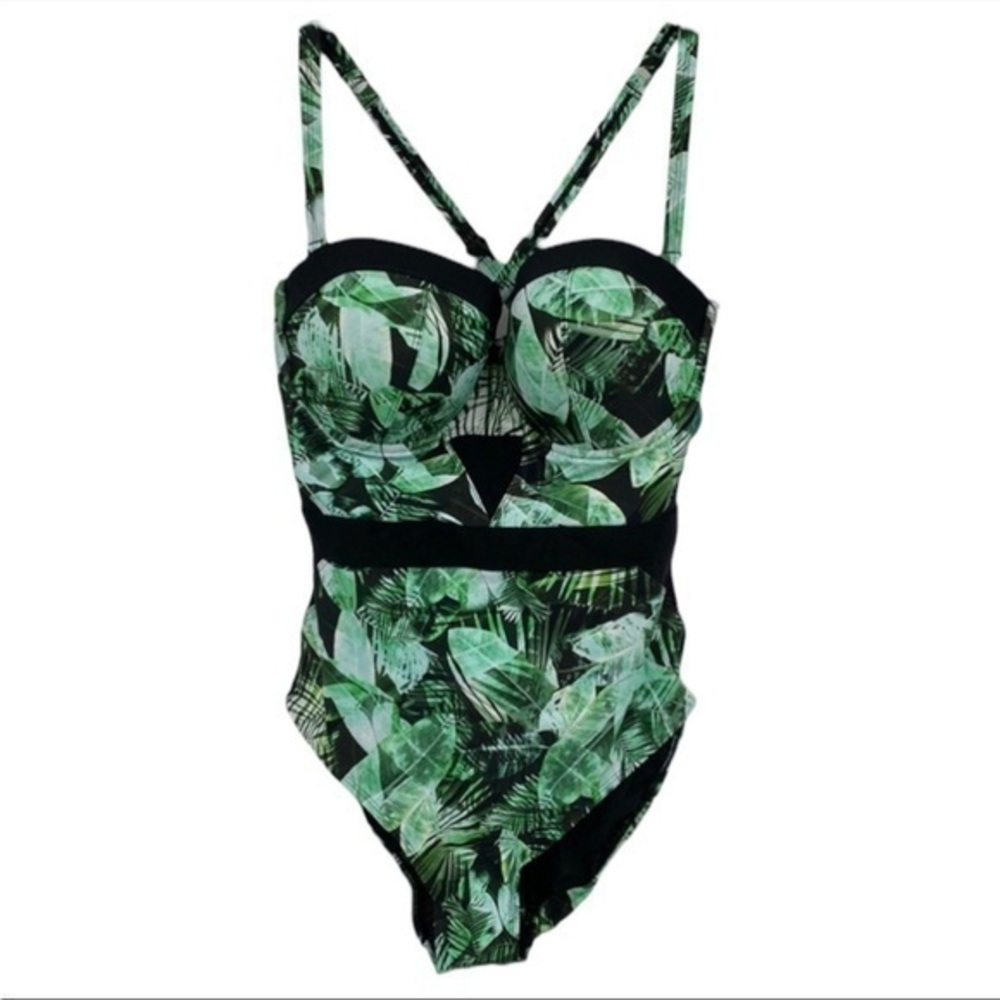 TORRID Vixen Green Palm Mesh Inset One-Piece Swimsuit